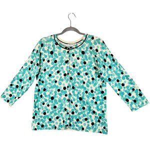 Pendleton Womens M Silk blend Polka Dot Cardigan Seafoam & Black preppy feminine